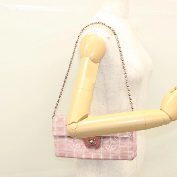 CHANEL New Travel line Choco Bar Chain Shoulder Bag Nylon Pink CC Auth 121966 - Picture 14 of 16